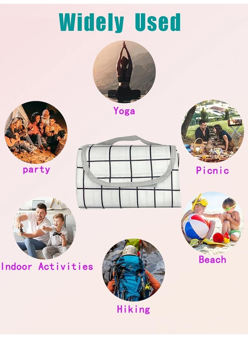Cuken Waterproof Portable Outdoor Picnic Mat, Large Beach Picnic Blanket 200x150cm - Portable, Lightweight, Sandproof, Waterproof Mat for Camping and Outdoor Activities, White - Image 2